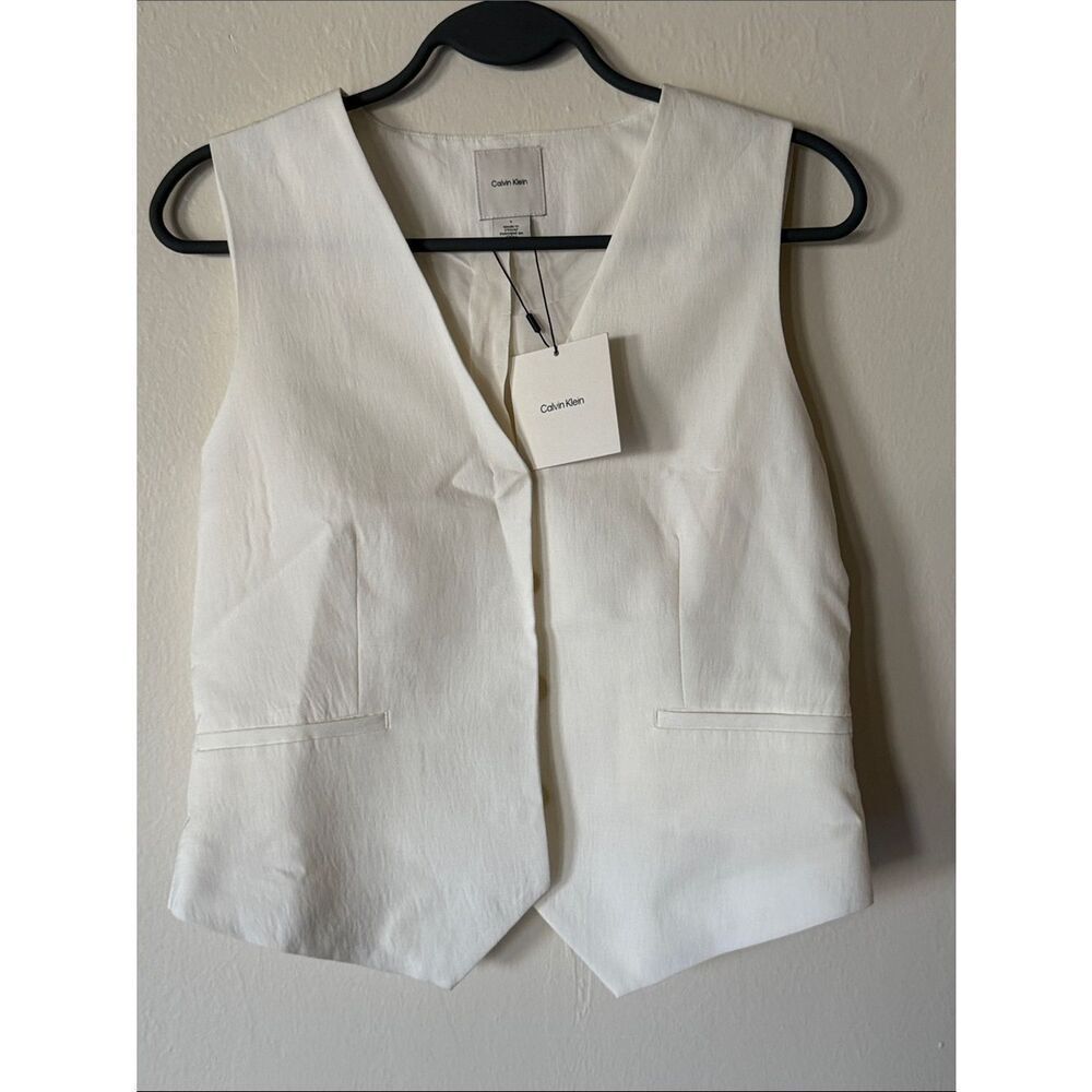 Calvin Klein Cream V-Neck Tailored Vest